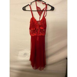 New Red Hot Sexy Sheer Lacy Red Lingerie Teddy Thong Set Sleep Womens Large L